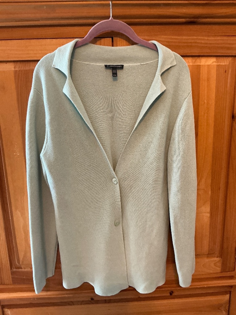 Eileen Fisher Light Mint Green Open Collar Cardigan Sweater